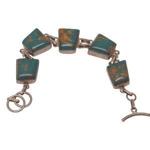 8" silver-tone bracelet with Blue & Brown stones